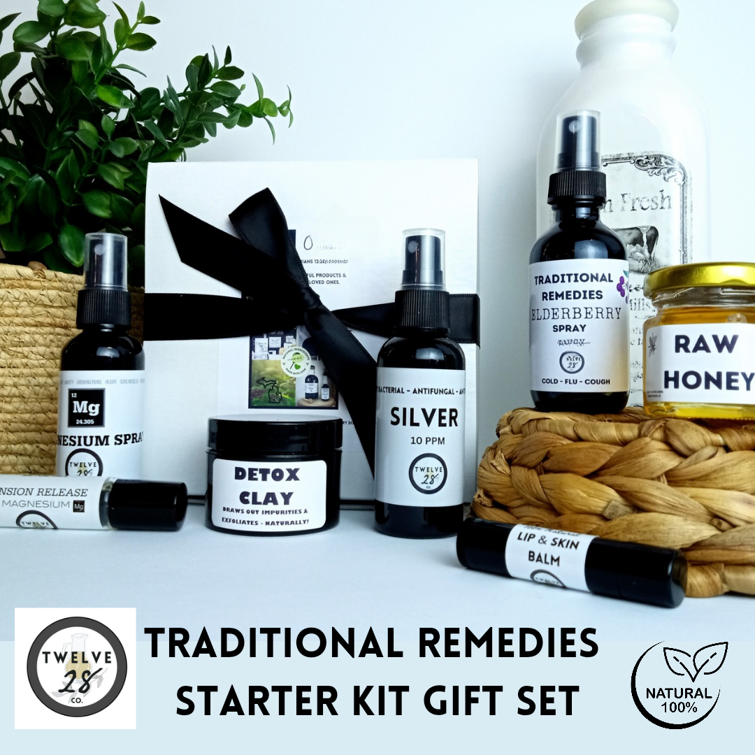 Traditional Remedies Starter Kit - Elderberry Tincure - Silver Spray - Magnesium - Detox Clay - Tallow Lip Balm - Raw Honey