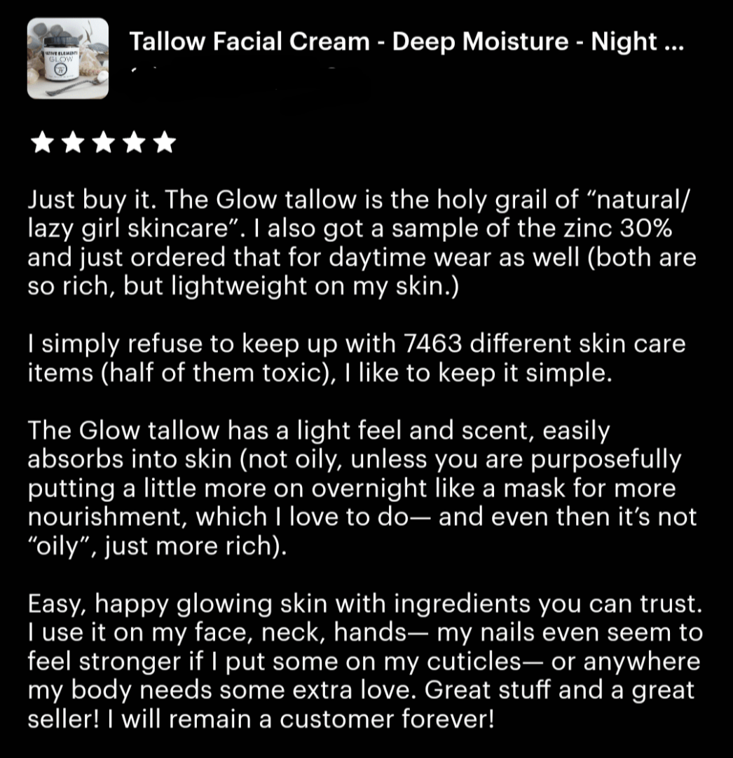 GLOW CREAM - Grass - Fed\Finished Tallow Facial Cream - Formally Elder N Honey Co. Glow - TWELVE28CO