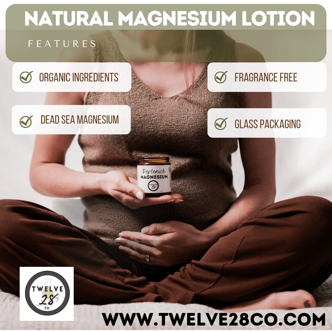 Organic PREGNANCY Magnesium Lotion - Magnesium Sleep Cream, Magnesium Chloride, Dead Sea, Elder N Honey Magnesium Gift Topical Minerals - TWELVE28CO