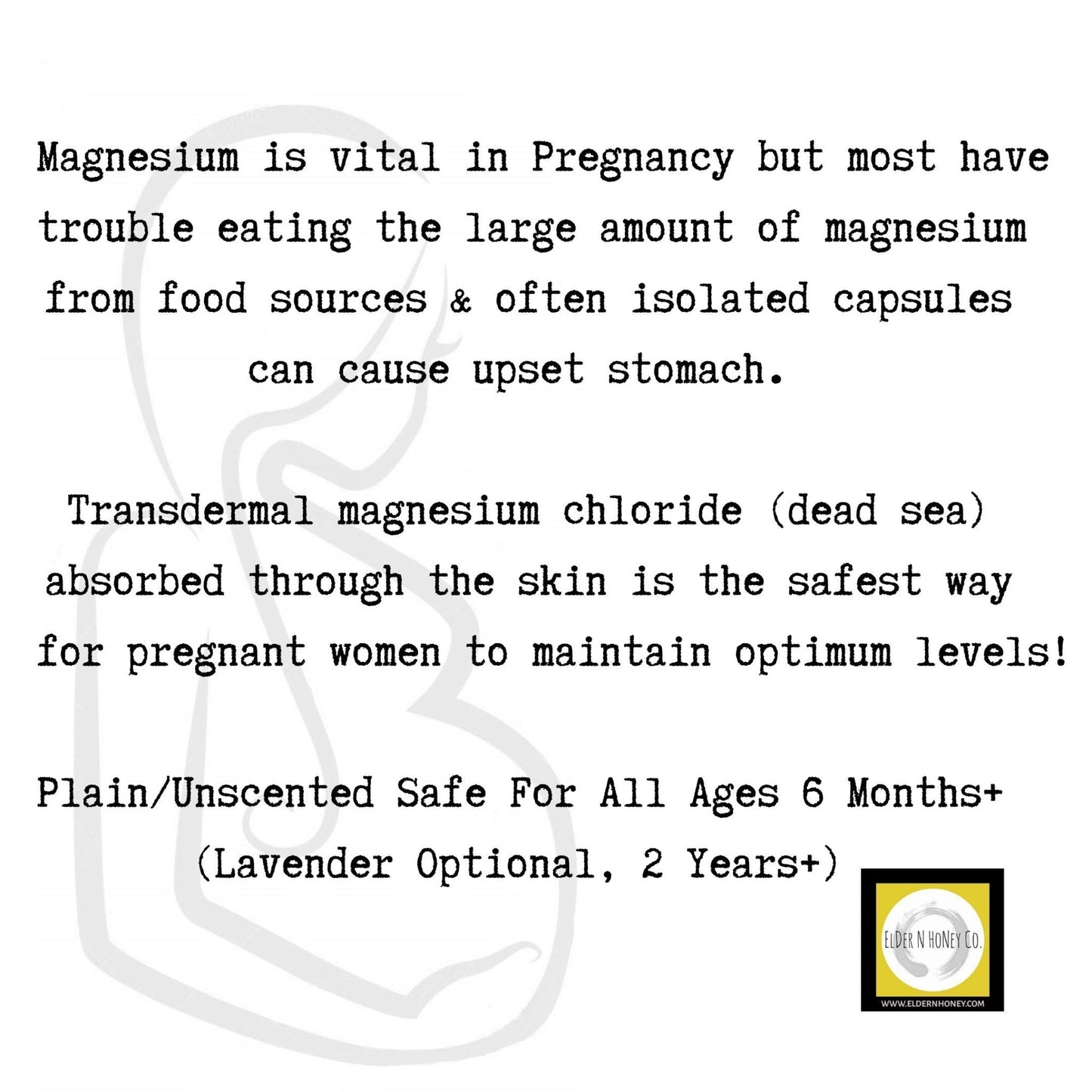 Organic PREGNANCY Magnesium Lotion - Magnesium Sleep Cream, Magnesium Chloride, Dead Sea, Elder N Honey Magnesium Gift Topical Minerals - TWELVE28CO